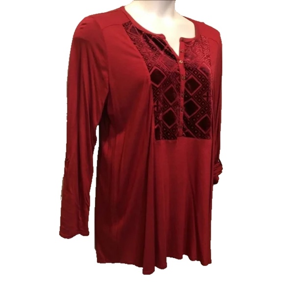 (NWT) Lucky Brand Women's Merlot Burnout Velvet Bib Henley Top Plus Size 1X - Picture 7 of 12